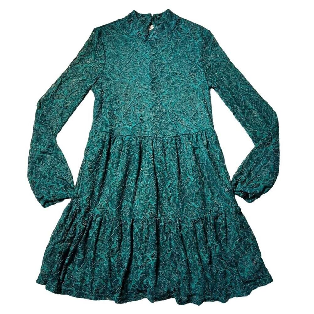 Art Class Girls Party Dress Tiered Lace Long Sleeve Emerald Green Medium 7 8